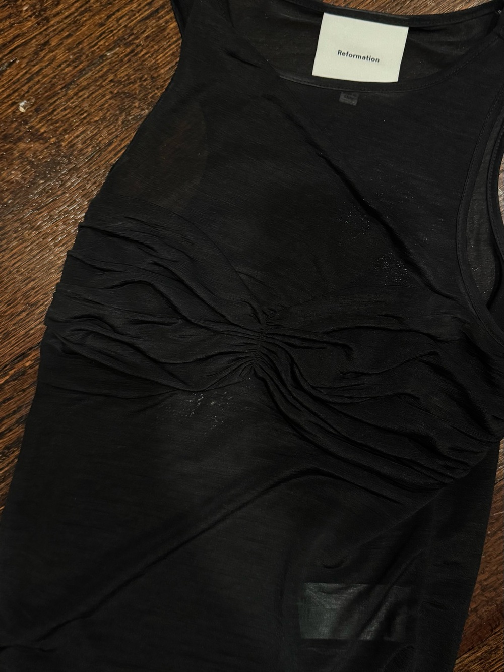 Reformation Black Ruched Front Tank Top